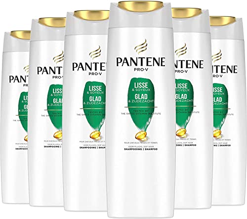 Pantene Active Pro-V Lisse & Soyeux Shampoing, Formule Pro-V + Antioxydants, pour les Cheveux Frisés et Indisciplinés, Lot de 6x225 ML