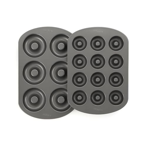 GEEOOLLAH Nonstick Donut Pan Set 2-Piece Bakeware with 6-Cavity Mini and 12-Cavity Standard Molds Durable Carbon Steel Scratch-Resistant Even Heating