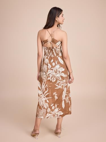 Image of Women Pure Cotton Printed A-Line Dress | Floral Summer Midi Dress | Casual Office Wear Lightweight Dress for Women (D207)