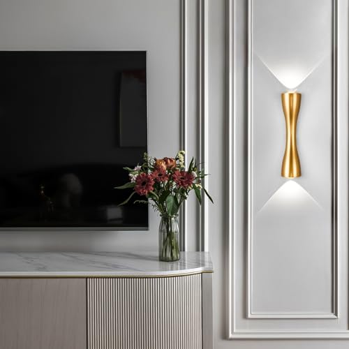 Image of Aomesinc Modern Gold Wall Sconce Up Down Wall Light Lamp Indoor LED Lighting for Bedroom Living Room Bathroom Bedside Hallway(13.8'',White)