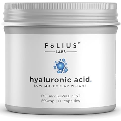 FOLIUS LABS Ultra High Purity Hyaluronic Acid Capsules 500mg - 95% Sodium Hyaluronate - Highly Purified and Bioavailable - Low Molecular Weight - Non-GMO Fermented - 60 Capsules Cover