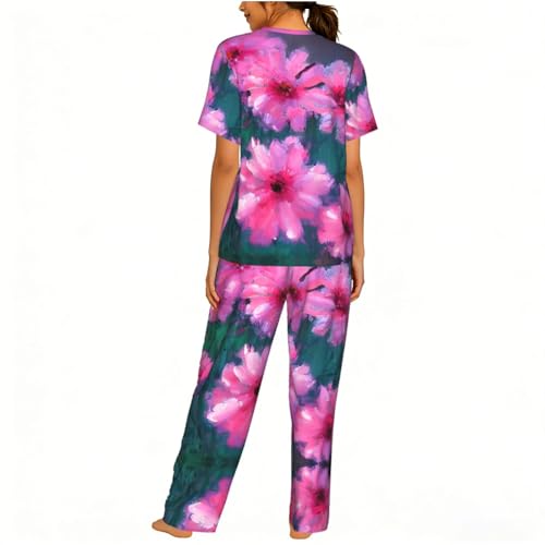 Pyjama confortable pour femme ensemble nuit imprimé fleurs rouges