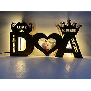 apnaphoto Wooden Couple Alphabet Lamp Customized with Any Alphabet & Name (18x2x9 InchZ, Brown) – Pack of 1