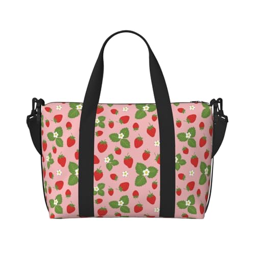 Carry On Duffle Bags Overnight Weekender Bags for Women, Cute Crisp Strawberry Flower Personal Item Travel Bag, Travel Essentials Sport Gym Bag for Men Women
