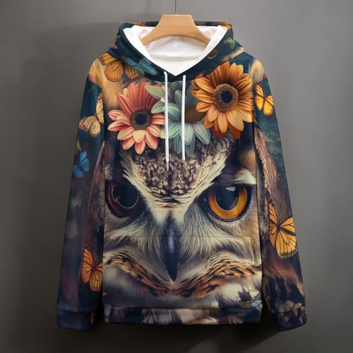 Sweatshirt pullover homme femme imprimé chouette et papillon taille S