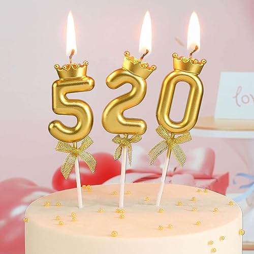 Image of 2 Pc 75 Number Candle for Birthday Cake Metallic 75th Birthday Cake Decoration Seventy Five Candle with Crown on Top Cake Topper 0-9 Number Candles for Anniversary (Pack of 2, Gold)