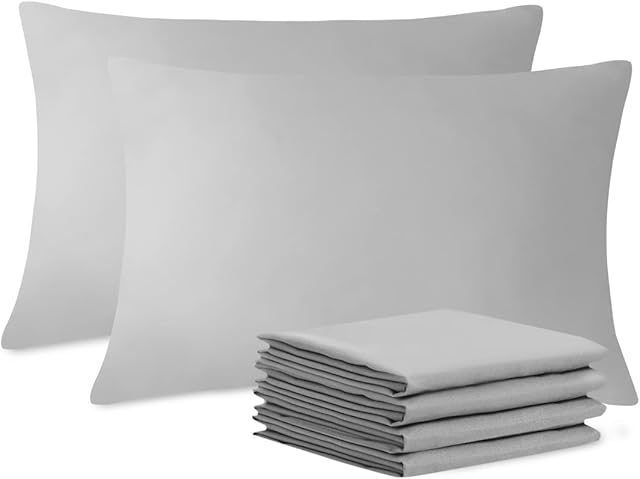 RUIKASI Pillowcases 4 Pack 50x75 cm - Standard Pillow Covers Pair 100% Brushed Microfiber Grey Wrinkle and Stain Resistant (Gray,Pillowcases (pair) 50x75)