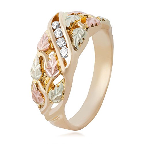 10k Yellow Gold, 12k Rose and Green Gold 4-Stone Diamond Black Hills Gold Band (.125 Ctw, SI1, IJ)