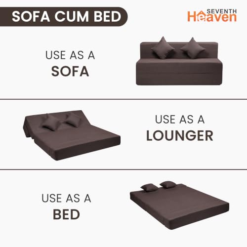 Image of Seventh Heaven Rejioce 3 Seater 5 * 6 Jute Fabric Washable Cover Sofa Cum Bed with 2 Cushions 3 Seater Double Foam Fold Out Sofa Cum Bed (Finish Color - Brown Delivery Condition - Pre-Assembled)