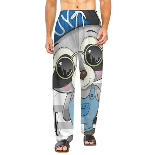 Pantalon de nuit femme long sans serrer la taille, bas de pyjama raton laveur S poches