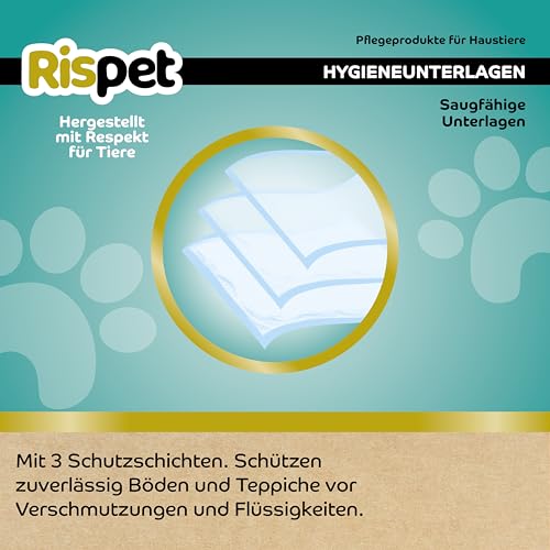 RISPET Hygienische Matten für Hunde, 90 x 60 cm, hohe Saugfähigkeit mit Geruchskontrolle, 14 Stück