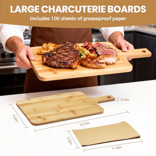 Pack de 10 tablas de cortar de bambú para cocina, tablas para charcutería de 40,5 x 20,3 x 1,0 cm, con papel pergamino, bandeja de madera para servir quesos, pan y aperitivos miniatura 3