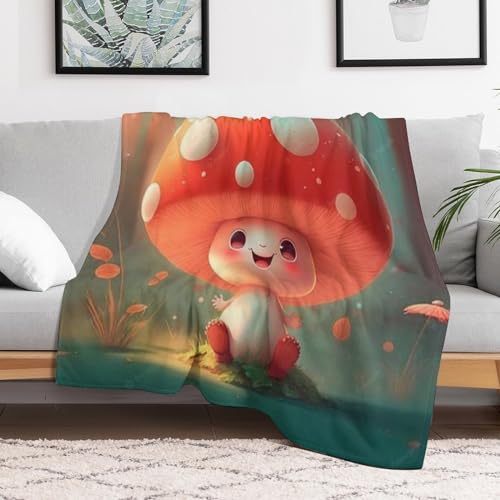 Couverture polaire flannel motif champignon 3D 150x200 cm