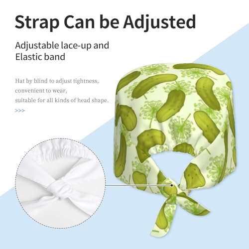 Image of Cute Pug Dog Print Working Cap Scrub Cap with Sweatband,Adjustable Fashion Bandage Tie Back Hat Headwear for Women Men