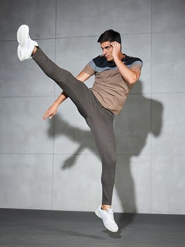 Image of TECHNOSPORT Men's Melange Slim Fit Techno Dry Trackpants Drawstring 2-Pocket Polyester Joggers for Gym Running Workout UPF50+ Anti Odour