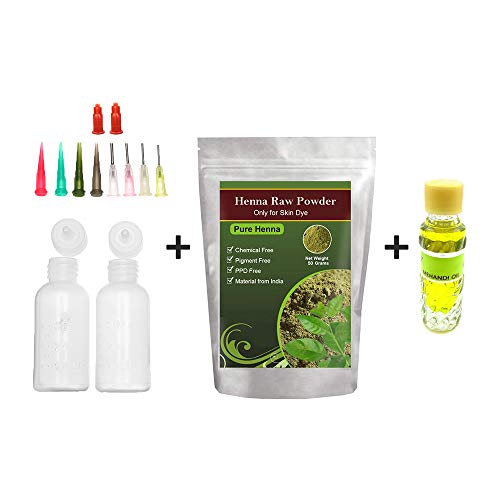 Pure Henna Powder with Applicator Bottle and Mehandi Oil for DIY Art painting
