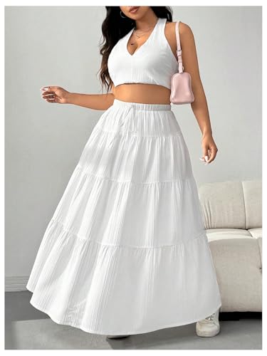 Image of Verdusa Women's Long Maxi Skirt Boho Flowy Flared Ruffle Skirts 2026 Beach Vacation Summer Going Out Outfits