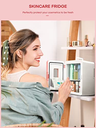 NORTHCLAN Mini Kühlschrank für Zimmer 15L, mit 220V AC/12V DC für den Auto- und Heimgebrauch, Tragbarer Kühl- und Heizkühlschrank Perfekt für Getränke, Kosmetik, Snacks, Max & Eco-Modus, Rosa