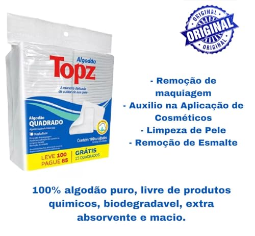 Kit 5 Algodão Quadrado Dupla Face Limpeza Facial 500 Unidades