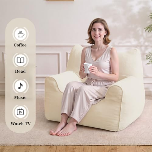 HOMMPA Bean Bag Chair for Adults with Armrests- Cat Shaped Large Comfy Beanbag Lazy Floor Sofa Chair for Living Room Bedroom Dorm Beige — view 3
