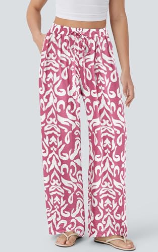 Image of PRETTYGARDEN Womens Pants Elastic Waist Floral Lightweight Palazzo Pants for Women Casual Lounge Wide Leg Pants Woman