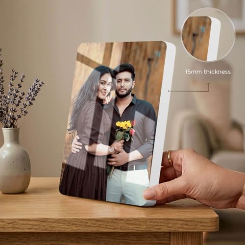 Image of Personalised Glossy Table Photo Frame | Photo Frame Customised Gift for Couple Wife Husband | Anniversary Birthday | HD Print | WPC | 6x8 Portrait