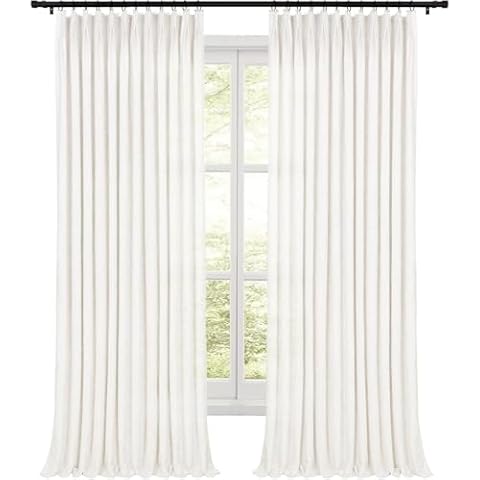 HOMERILLA Pinch Pleated Curtains 84 Inches Long,Unlined Room Darkening Drapes for Living Room,Lille Linen Pinch Pleated Curtains for Sliding Glass Door,W52 x L84,White,1 Panel. Cover