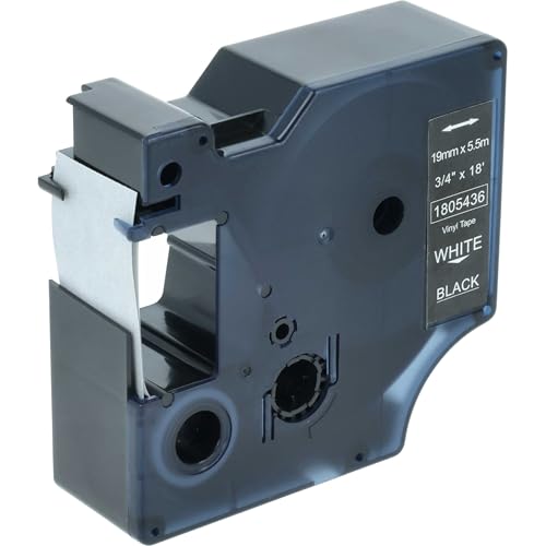 vhbw Schriftband-Kassette Ersatz für Dymo 1805436 für Etiketten-Drucker 19mm Weiß auf Schwarz, Vinyl