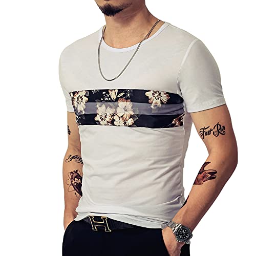 LOGEEYAR Mens Short Sleeve Tshirts Slim fit Fashion Cotton Crewneck Tee Novelty Graphic Printed Shirt