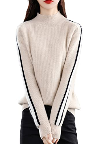 Wool Half Turtleneck Pullover Sweater Knitwear Women's Warm Bottoming Top Beige