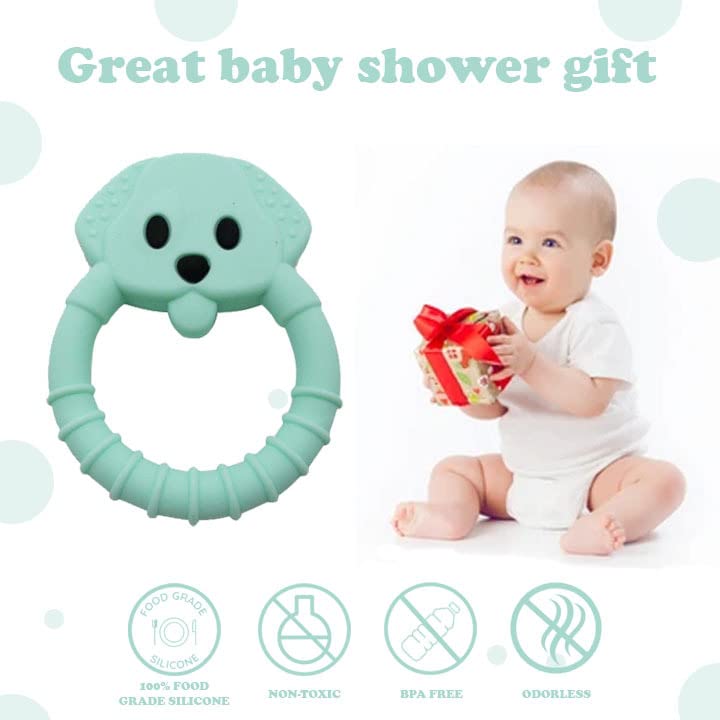 Image of Gadgetime USA Baby Teething Toy Set - Includes Green Pacifier Clip & Bear Teether - Silicone Chew Toys for Infants Newborns - BPA Free Freezer Safe