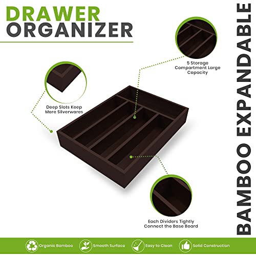 image for Utopia Kitchen Bamboo Drawer Organizer for Kitchen Utensils, Large Cut