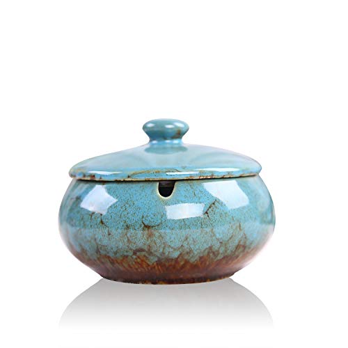 K COOL Cute Ceramic Ashtray with Lid for Cigarette Windproof Portable Ashtrays