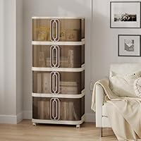 Abyssaly Plastic Storage Boxes with Lids, White Stackable Storage Drawers on Wheels, Large Collapsible Storage Organiser for Bedroom Living Room, Bathroom, Clothes, Toys