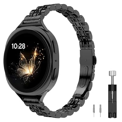 MoKo Slim Metal Band Compatible with Samsung Galaxy Watch 8 40mm 44mm/8 Classic 46mm, Thin Stainless Steel Replacement Strap for Women, Black