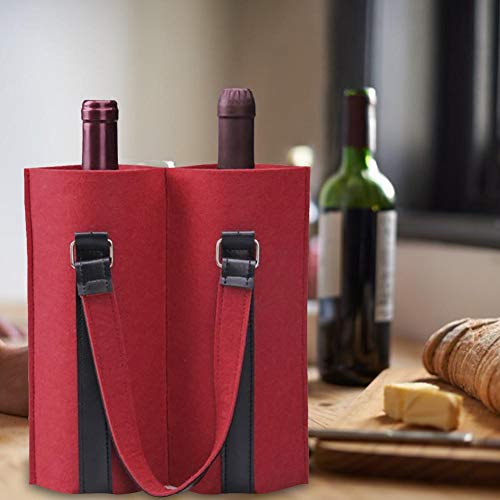 SmallPocket Weinflasche Tasche Flaschentasche Flaschenträger Bierträger Filztasche, Starke Filz Wein Tasche mit Griff,Weinflasche Geschenk Tasche für 2 Flaschen-Rot 29 u00d7 26 cm / 11,42 u00d7 10,24 Zoll