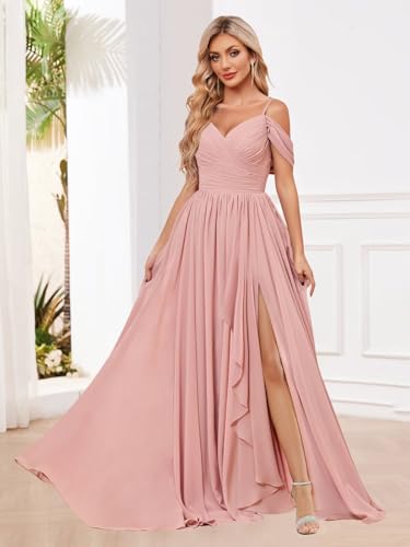 Chiffon V Neck Bridesmaid Dresses for Women Ruffled Flutter Sleeve Formal Evening Gown with Slit4