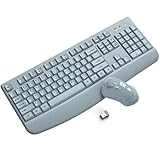 Wireless Keyboard and Mouse Combo, ULSOU 2.4G Full-Sized Ergonomic Computer Keyboard with Wrist Rest and 3 Level DPI Adjustable Wireless Mouse for Windows, Mac OS Desktop/Laptop/PC(Grey)