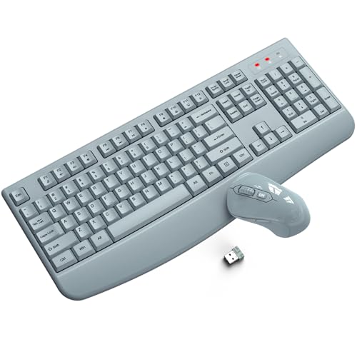 Wireless Keyboard and Mouse Combo, ULSOU 2.4G Full-Sized Ergonomic Computer Keyboard with Wrist Rest and 3 Level DPI Adjustable Wireless Mouse for Windows, Mac OS Desktop/Laptop/PC(Grey)