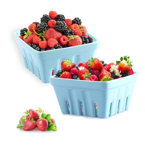 TOLIDA Set of 2 Square Ceramic Berry Baskets, Fruit Bowl with Holes, Berry Strainer for Fruit and Vegetables, Large, Blue TOLIDA Set of 2 Square Ceramic Berry Baskets, Fruit Bowl with Holes, Berry Strainer for Fruit and Vegetables, Large, Blue
