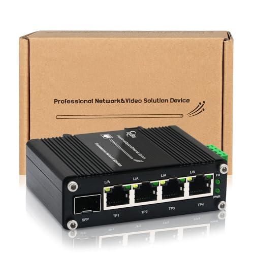 Industrial 4-Port 10/100/1000Mbps Gigabit Switch with SFP Slot, 5-Port Ethernet Switch Supporting Din-Rail, 10 Gbps Switching Capacity, Plug & Play