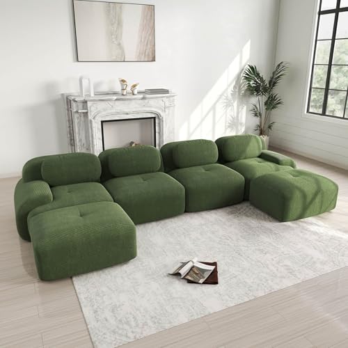 YEHTOKHOME Canapé modulaire en Forme de U avec Coussins,2 Repose-Pieds et accoudoirs incurvés,sans Assemblage,canapé rembourré pour Salon,Chambre à Coucher et Bureau (Vert)
