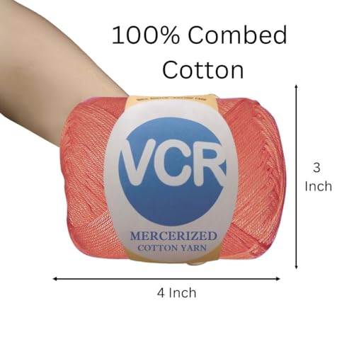 Image of VCR 4 Ply Pink Peach 100% Mercerized Cotton Yarn, 60 Grams Hank, 190 Meters Length, Cotton Combed Ball, Smooth and Glossy Crochet Yarn for Crochet and Knitting, Pack of 1, Suitable for DIY Crafts