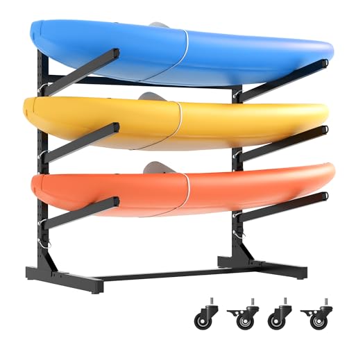 Kayak Storage Rack, Heavy Duty Kayak Stand Canoe Rack with Wheels, Freestanding Kayak Holder Stand for Kayaks, Canoes, Surfboard, Paddleboard Storage