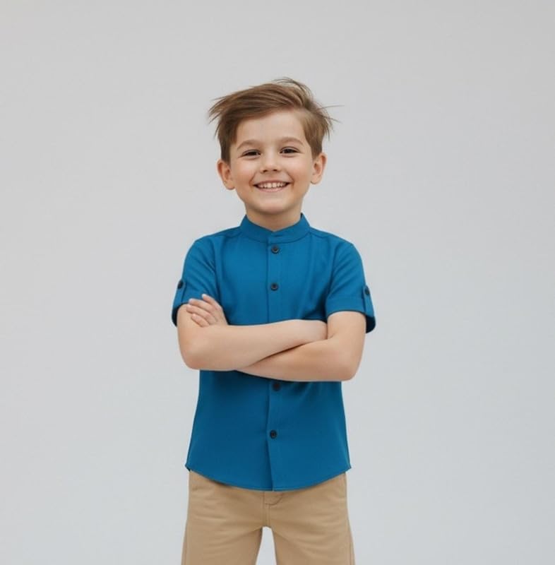 Image of Elegant Boys Shirt in Solid Pattern with Long Sleeves - Soft Fabric Ideal for Kids' School & Outings