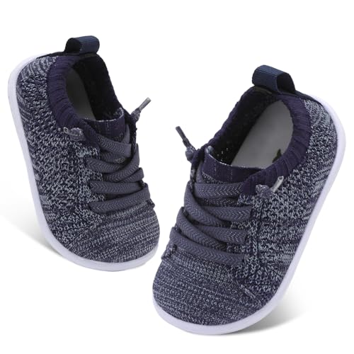 FEETCITY Baby Sock Shoes Lightweight Boys Girls Walking Shoes Barefoot Infant Sneakers Wide Infant Slip On Shoe Dark Blue