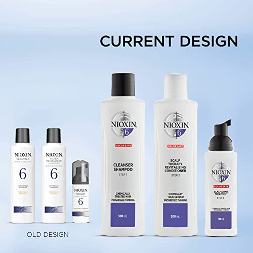 Nioxin System Kit 6, Hair Strengthening & Thickening Treatment, Treats & Hydrates Sensitive Or Dry Scalp, For Bleached & Chemically Treated Hair With Light Thinning, Full Size (3 Month Supply) #TOP4