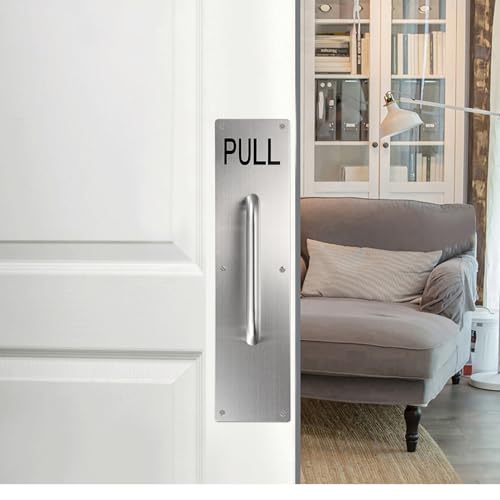 Sumnacon 1 Set 16" Stainless Steel Door Handle Pull & Push Plate - Heavy Duty Gate Handle Bar for Home/Office/Warehouse/Public, Suitable for Wooden/Composite Door with Screws, Brushed, Silver by Sumnacon - Image 2