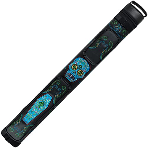 Action Calavera 2 Butt 2 Shaft Hard Pool Cue Case, Sugar Skull Embroidered Design, Two Storage Pockets For Jump Butt, For Billiard Sticks #TOP10