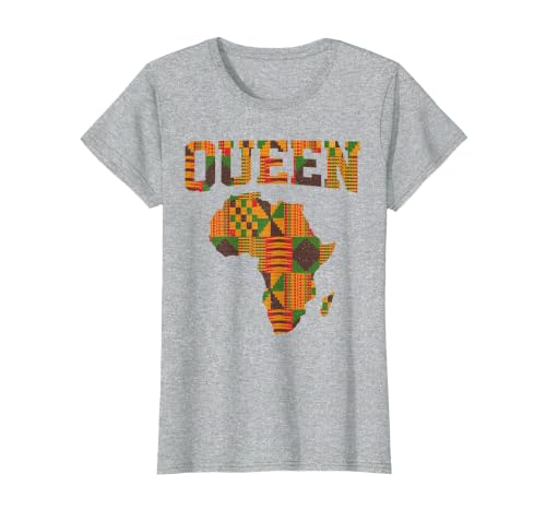 African Queen Art for Women Girls Kente Cloth African Print T-Shirt, Women, Heather Grey, X-Large